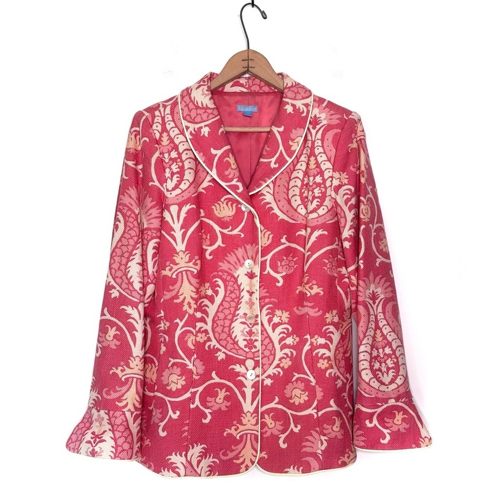 J McLaughlin Pink Cream Paisley 100% Cotton Button Down Blazer Jacket Size 12